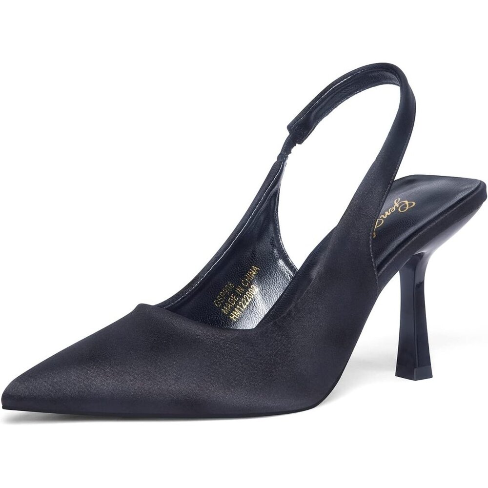 🆕Women's Black 1 Slingback Kitten Heel Pointed Closed Toe Stiletto Pumps Slip